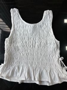 Zara White Smocked Peplum Tank Top