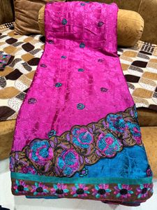 Vibrant Pink Floral Saree with Blouse