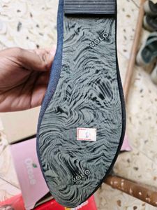 Denim Ballet Flats with Pink Accents