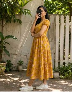 Boho Yellow Floral Print Maxi Dress-3XL