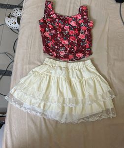 Floral Corset Top & Tiered Mini Skirt Set