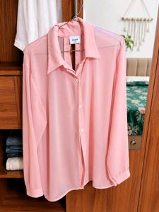 Sheer Pink Button-Up Blouse