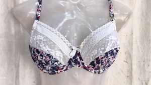 Floral Print Lace Trim Bra