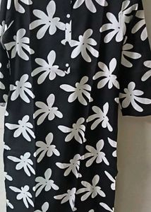 Black Kurta with White Floral Print
