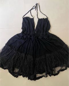 Black Halter Neck Ruffled backless Dress