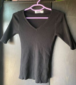 Ribbed V-Neck 3/4 Sleeve Top