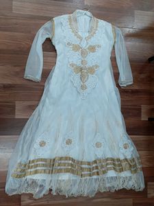 Pearl White Long Net Frock