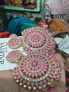 Stunning Pink Stone Jhumka Earrings