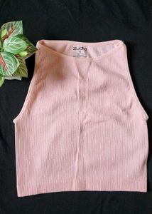 Ribbed Pink Cropped Tank Top