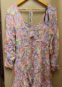 Floral Print Square Neck Midi Dress