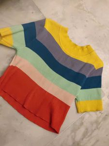 Rainbow Striped Knit Top