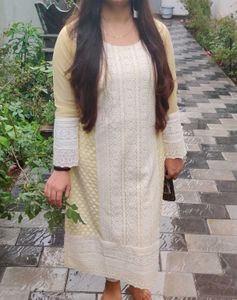 Pale yellow Chikankari kurti