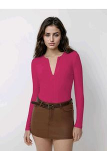 Pink Long Sleeve Zipper Neck Top