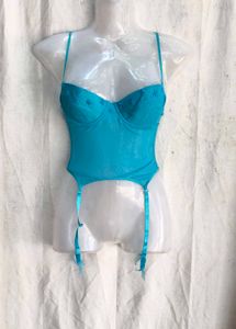 4410. Teal Lace Corset with Garter Straps