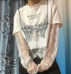 White Lace Trim Graphic T-Shirt