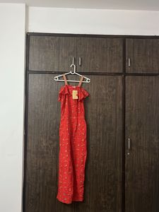 Red Printed Jumpsuit with Ruffles