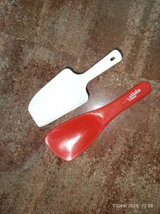 White Flour Spatula And Red Seeving Spoon