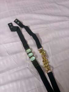 Black Elastic Belt with Gemstones & Gold Chain