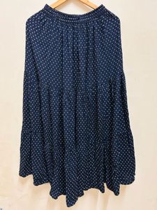 Flowy Navy Blue Printed Midi Skirt
