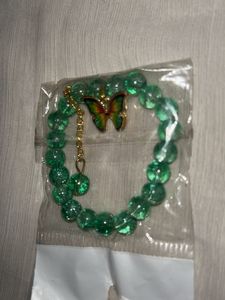Charming Green Beaded Bracelet with Butterfly Char