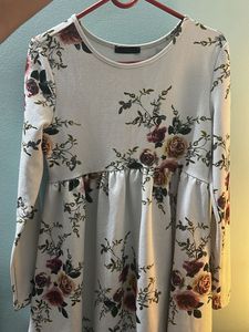 Floral Print Long Sleeve Tunic Mini Dress