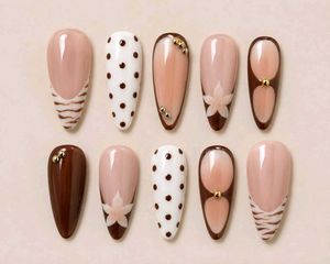 Handmade Stylish Press-On Nails Set💅🤎🤍