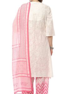 BIBA PURE COTTON White &amp; Pink Kurta Set