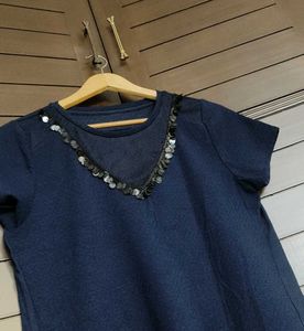 Navy Blue Tunic Top with Sequins