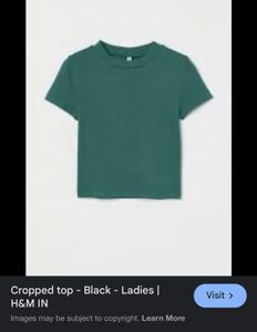 H&amp;M Green Cropped Round Neck T-shirt