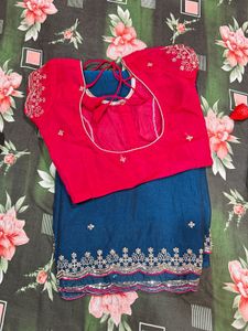 Blue Saree with Pink Embroidered Blouse