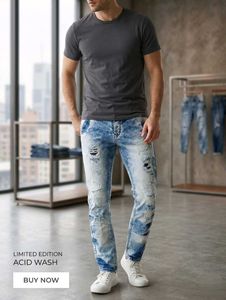 Stylish Ripped Acid Wash Jeans