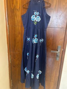 Beautiful Blue Floral Hand-Painted Gown