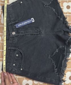Distressed Black Denim Shorts
