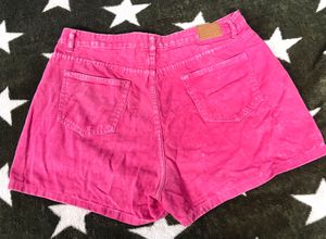 Hot Pink Button-Front Denim Shorts