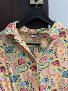 Yellow Abstract Print Cropped Shirt