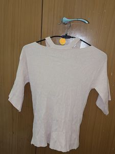 Ribbed Knit Cold korean Shoulder Top