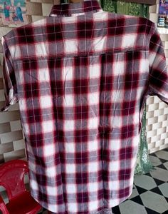 3 Shirt Maroon &amp; White Plaid Short Sleeve Shir