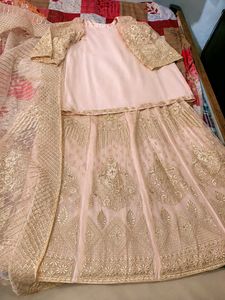 🌸 Beautiful Light Peach &amp; Gold Heavy Net Lehenga