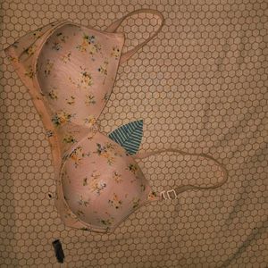 Light Pink Floral Print Bra