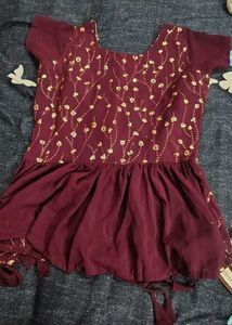 Burgundy Embroidered sharara.