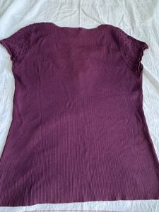 Purple Embellished V-Neck Top