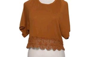 Brown Cropped Top with Lace Detail