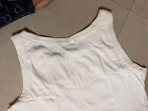 Cream Ribbed Cropped Tank Top