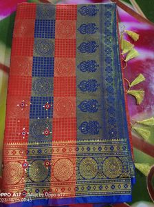 Beautiful Stone And Mirror Work Saree