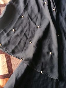 Elegant Black Abaya Gown with Pearl Embellishments