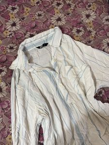 Striped Button-Up Tunic Long Shirt