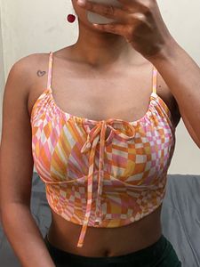 Retro Print Tie-Front Crop Top - FREE SHIPPING!!
