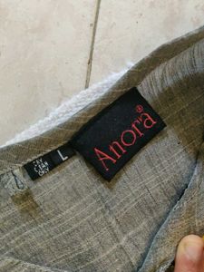 ANORA Grey Kurta with Yellow Floral Embellishments