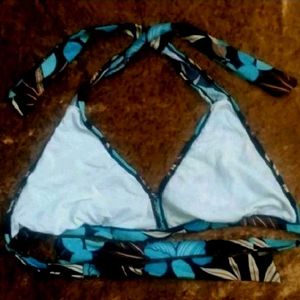 Blue Floral Halter Bikini Top