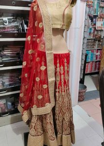 Red &amp; Gold Embroidered Lehenga Choli